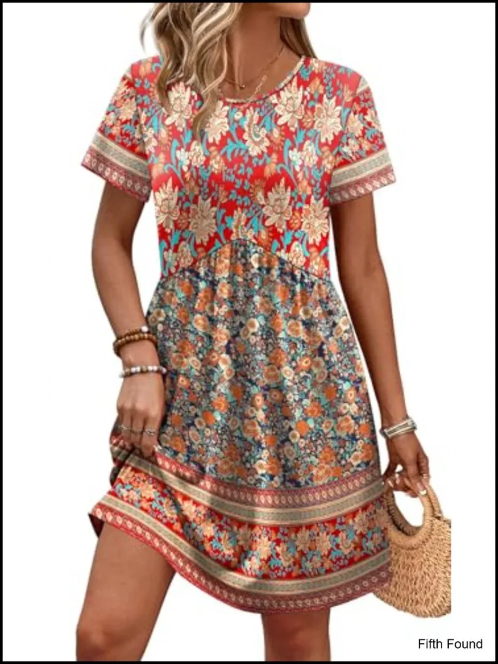Short Sleeve Crew Neck Casual Empire Waist Maternity Dress with Pockets